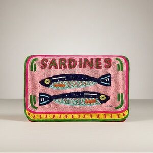 Lily Posh Beaded Sardines Clutch Crossbody Bag Pink Coastal Novelty NWT